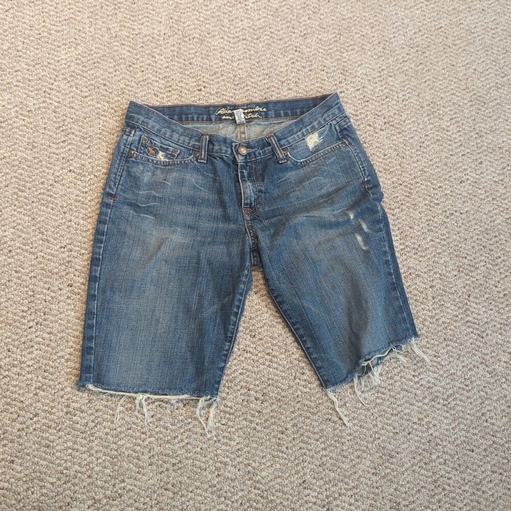 Abercrombie & Fitch Madison Cut Off Jean Shorts Womens 6 Blue Distressed